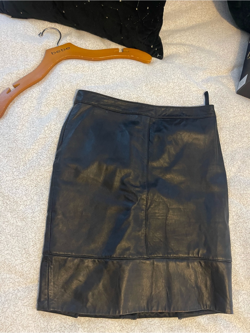bebe Black Leather Pencil Skirt